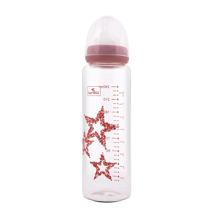 Biberon de sticla cu tetina anticolici Lorelli Baby Care Stars 240 ml Blush Pink - poza 1