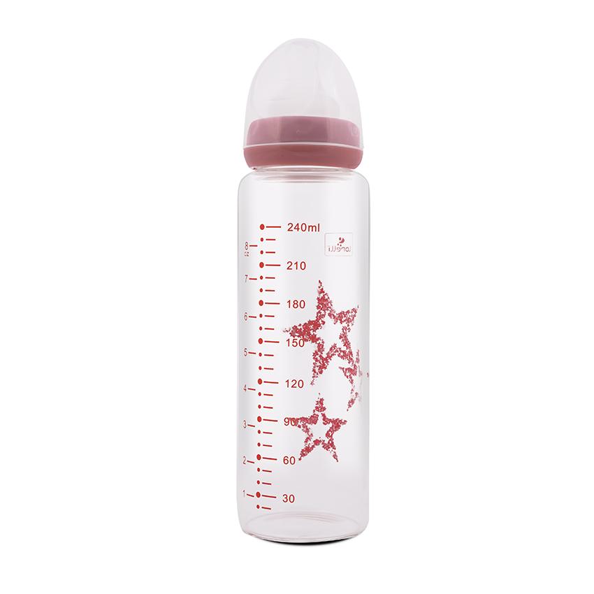 Biberon de sticla cu tetina anticolici Lorelli Baby Care Stars 240 ml Blush Pink - poza 2
