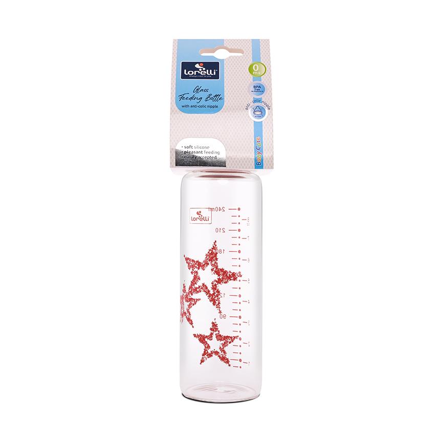 Biberon de sticla cu tetina anticolici Lorelli Baby Care Stars 240 ml Blush Pink - poza 3