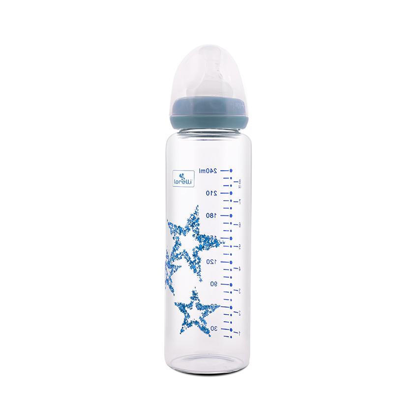 Biberon de sticla cu tetina anticolici Lorelli Baby Care Stars 240 ml Moonlight Blue - poza 1