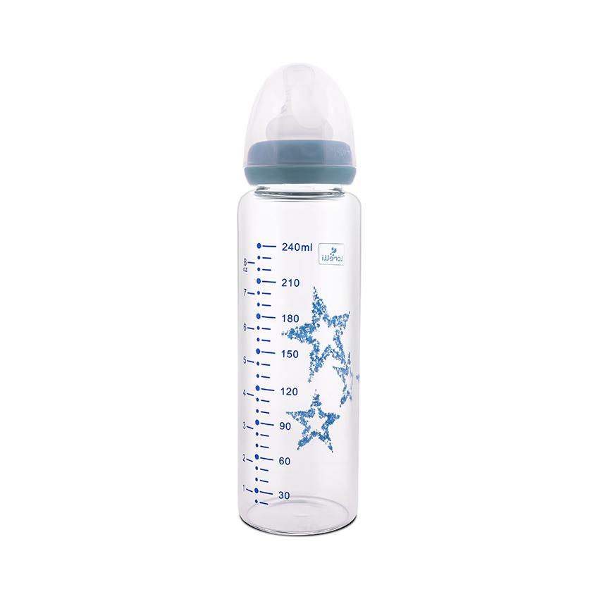 Biberon de sticla cu tetina anticolici Lorelli Baby Care Stars 240 ml Moonlight Blue - poza 2