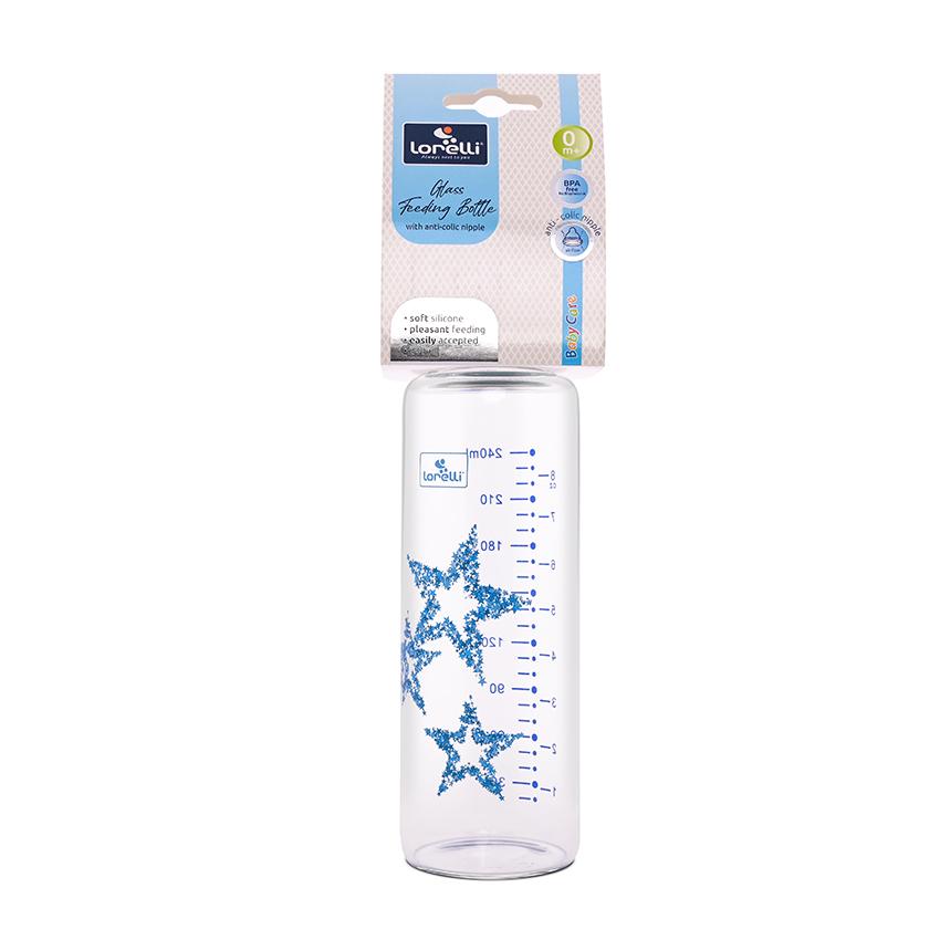 Biberon de sticla cu tetina anticolici Lorelli Baby Care Stars 240 ml Moonlight Blue - poza 3