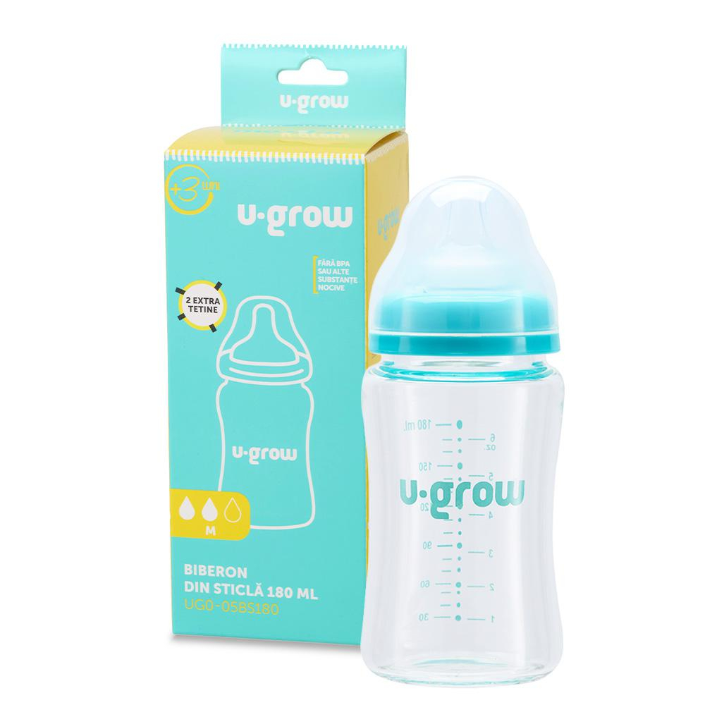 Biberon de sticla180 ml+2 tetine, U-Grow