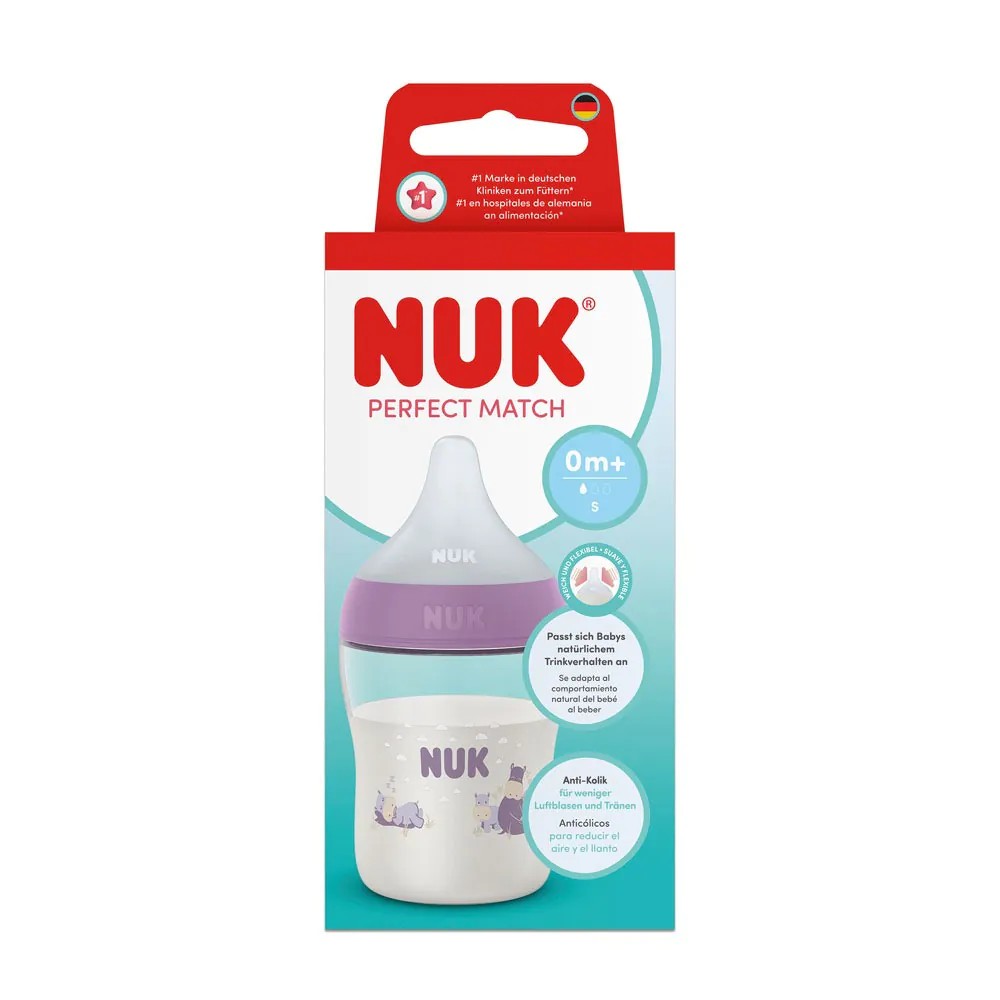 Biberon NUK Perfect Match 150 ml cu Controlul Temperaturii PP 0 luni+ mov cu hipopotam - poza 2