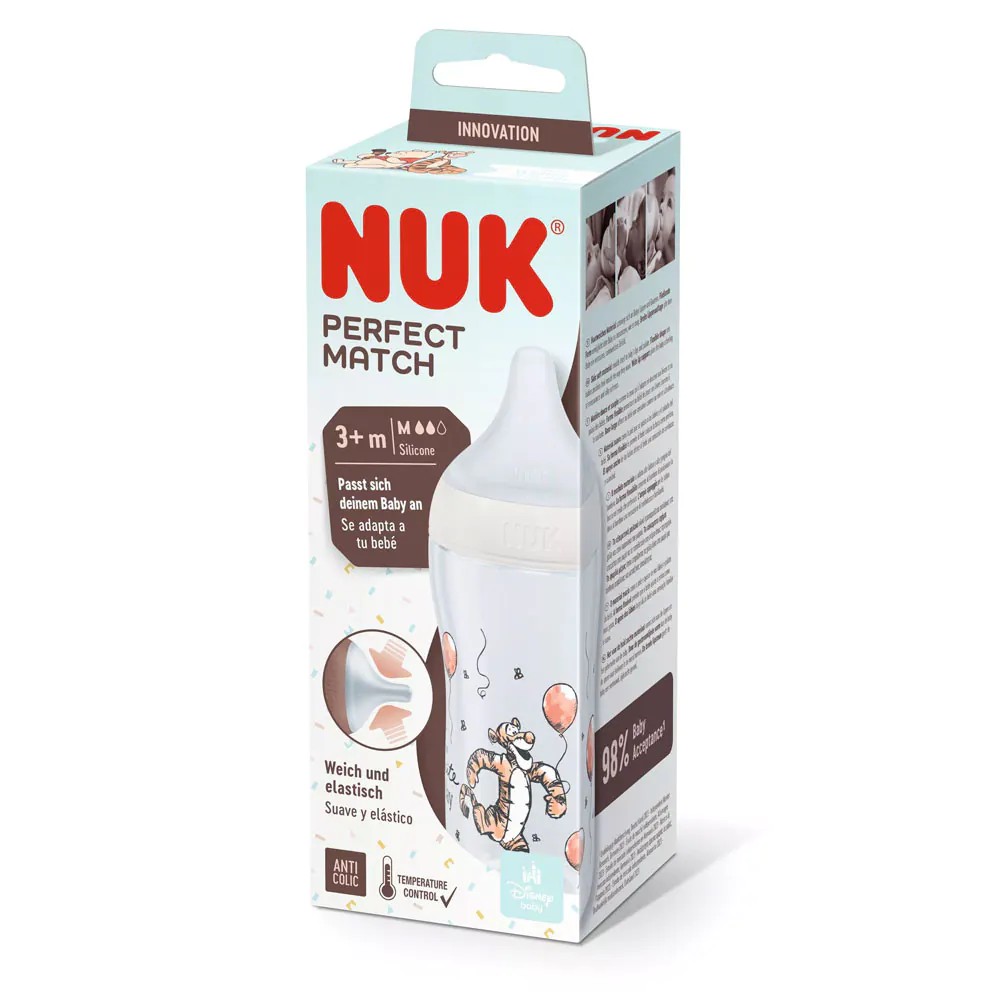 Biberon polipropilena cu tetina silicon si control de temperatura Nuk PM 260 ml 3 luni + M Disney Tiger - poza 3