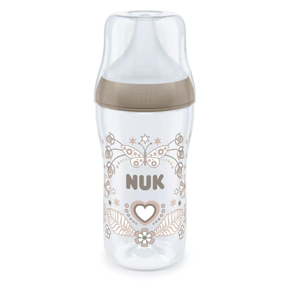 Biberon polipropilena cu tetina silicon si control de temperatura Nuk PM 260 ml 3 luni + M Heart - poza 1