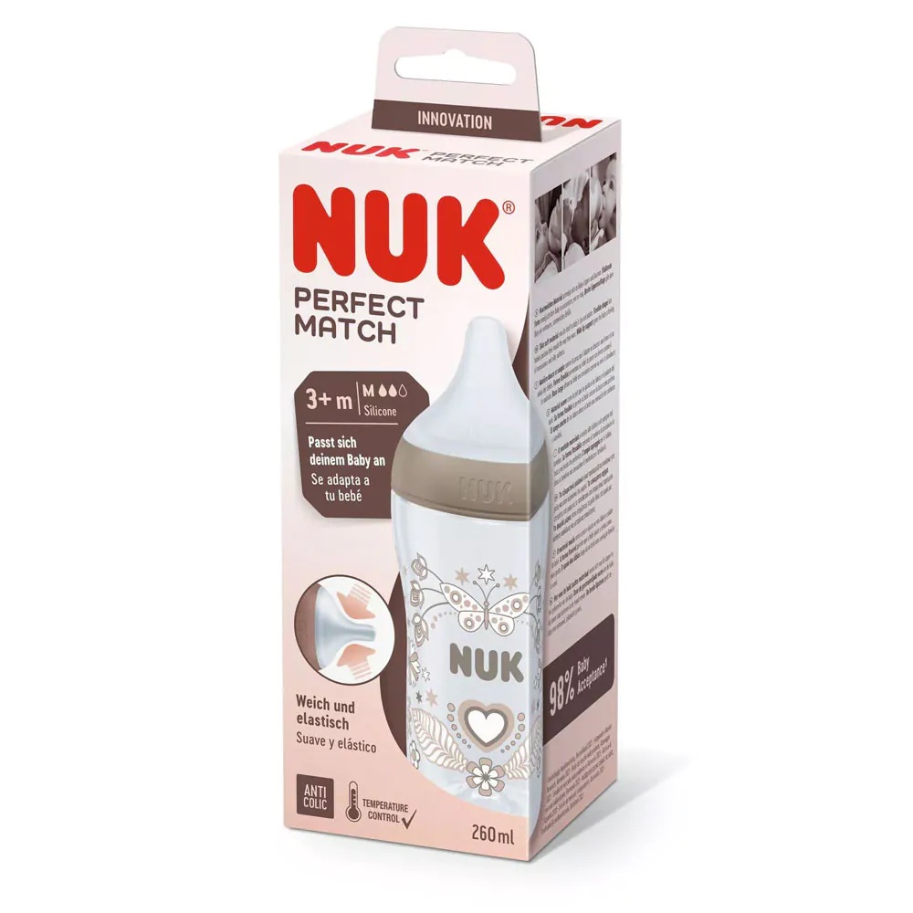 Biberon polipropilena cu tetina silicon si control de temperatura Nuk PM 260 ml 3 luni + M Heart - poza 3