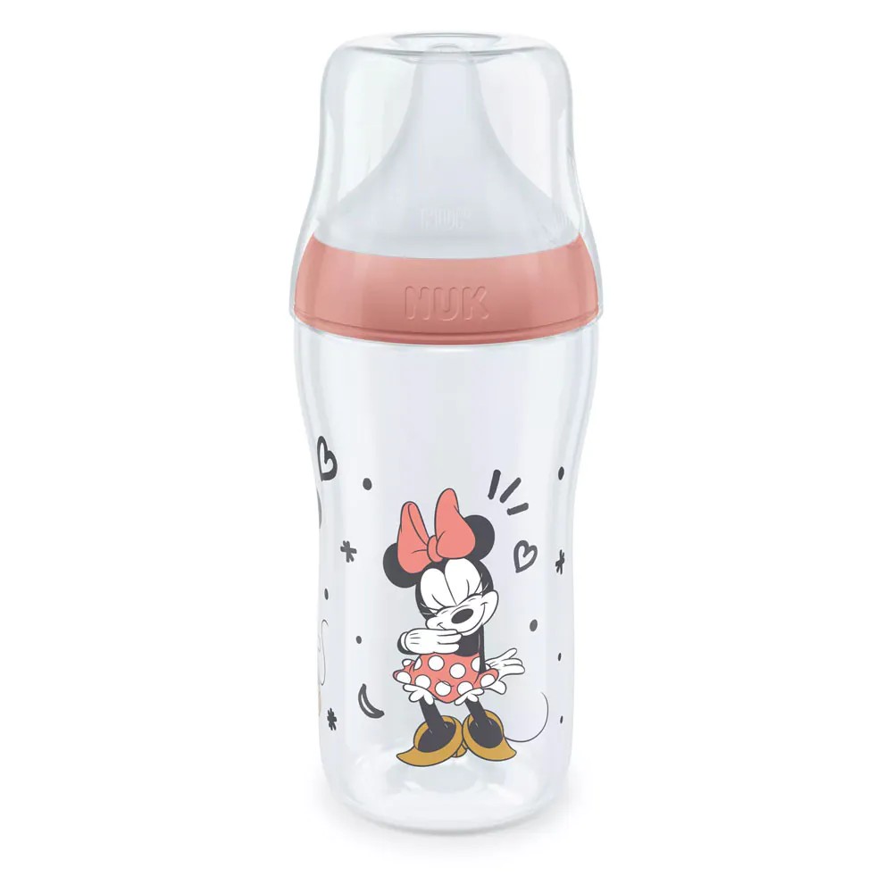 Biberon polipropilena cu tetina silicon si control de temperatura Nuk PM 260 ml 3 luni + M Minnie Red - poza 1