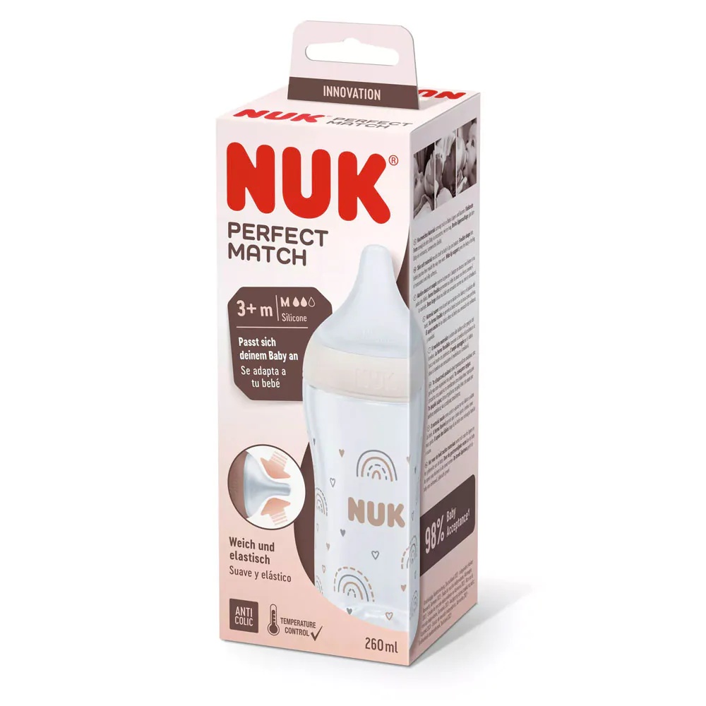 Biberon polipropilena cu tetina silicon si control de temperatura Nuk PM 260 ml 3 luni + M Rainbow - poza 3