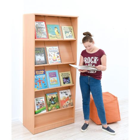 Biblioteca 185 cm culoare fag, rafturi inclinate - poza 3
