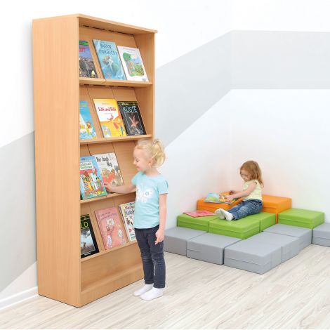 Biblioteca 185 cm culoare fag, rafturi inclinate - poza 5