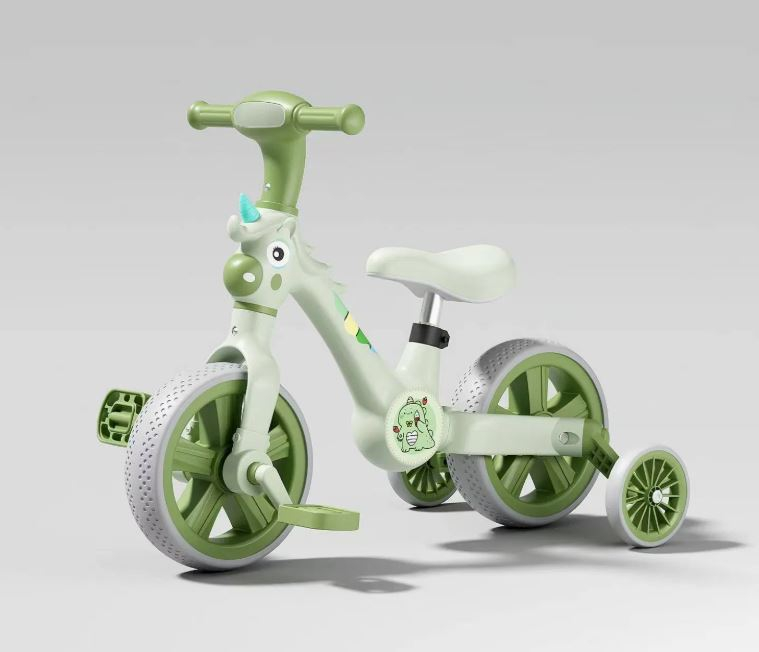 Bicicleta 2 in 1 cu pedale detasabile si roti ajutatoare - Verde