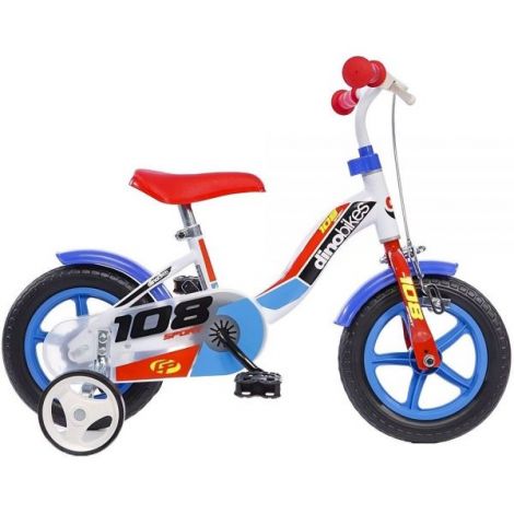 Bicicleta copii 2-3 ani, 10 inch, Sport Alb Si Albastru Cu Frana, Dino Bikes DB108FL0506WB - poza 1
