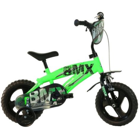 Bicicleta copii 3-5 ani, 12 inch, Bmx Negru Si Verde, Dino Bikes DB125XL01 - poza 1