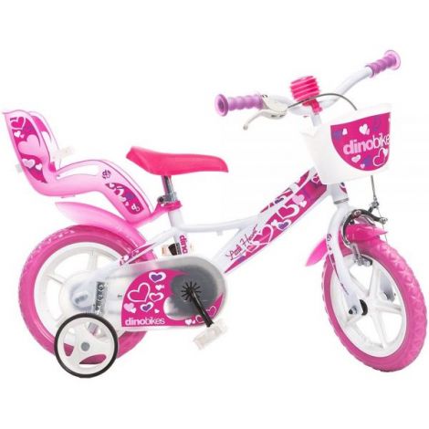 Bicicleta copii 3-5 ani, 12 inch, Little Heart Alb Si Roz, Dino Bikes DB124RLN05LHWP - poza 1