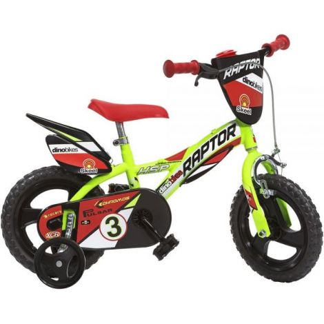 Bicicleta copii 3-5 ani, 12 inch, Raptor Galben, Dino Bikes DB612L03RPYE - poza 1