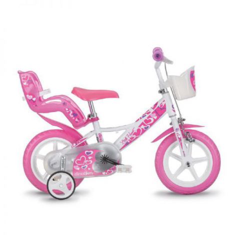 Bicicleta copii 3-5 ani, 12 inch, Rln Inimioare, Dino Bikes DB124 RLN05LH - poza 1