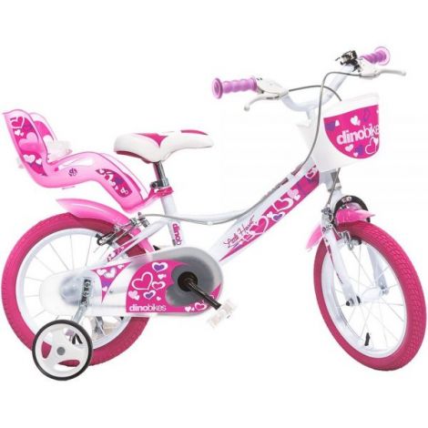 Bicicleta copii 3-5 ani, 14 inch, Little Heart Alb Si Roz, Dino Bikes DB144RN05LHWP - poza 1