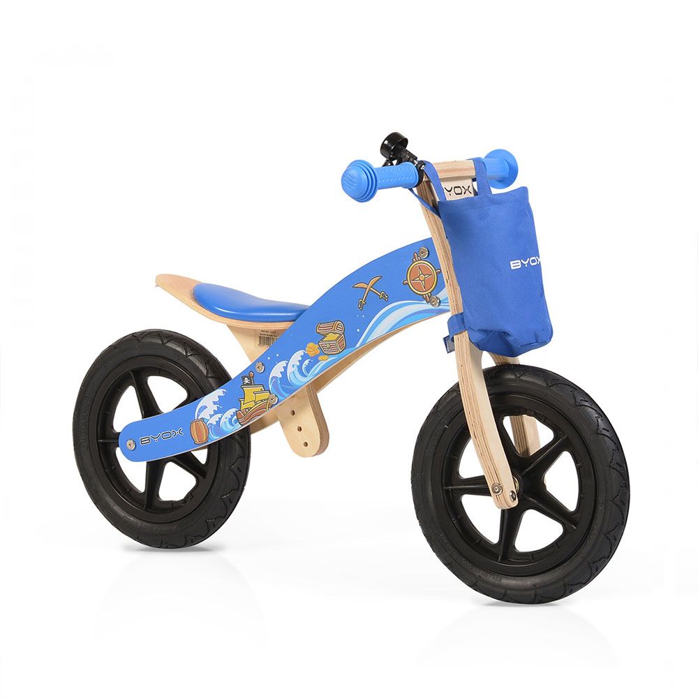 Bicicleta de lemn fara pedale pentru baieti 12 inch Moni Woody albastru - poza 1