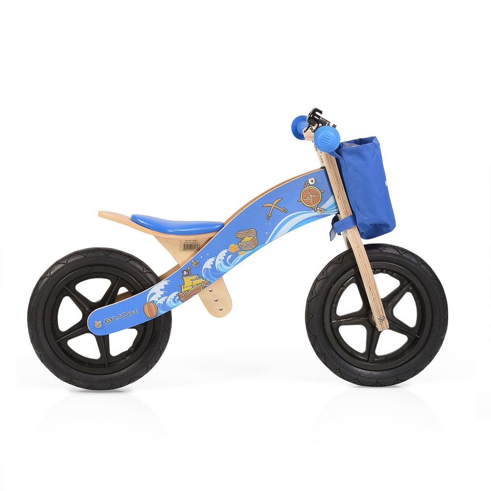 Bicicleta de lemn fara pedale pentru baieti 12 inch Moni Woody albastru - poza 2