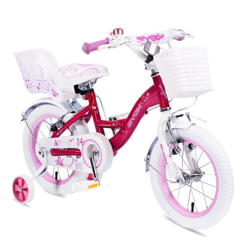 Bicicleta pentru fete 14 inch Byox Flower roz si alb cu roti ajutatoare - poza 2