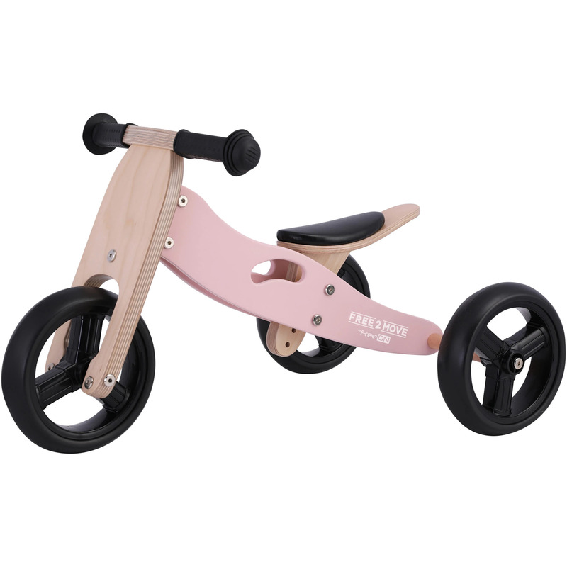 Bicicleta/tricicleta fara pedale, Free2Move, Din lemn, 2 in 1, Functie de bicicleta echilibru, Scaun reglabil, Roti ajustabile, Manere antiderapante, Varsta 1-3 ani, Conform cu standardele europene EN71-1;2018, EN71-2:2020, EN71-3:2021, Dus