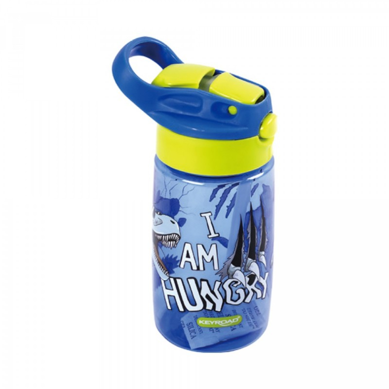 Bidon pentru apa cu maner,plastic, 450 ml, albastru,design dinozaur
