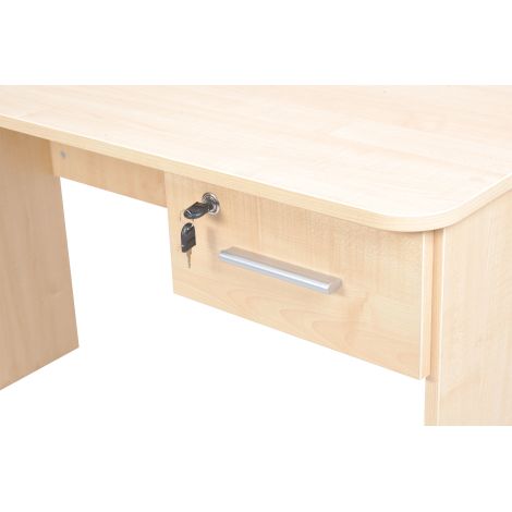 Birou catedra 120x60x76 cm, colturi rotunjite, 1 sertar lateral cu incuietoare, culoare artar - poza 3
