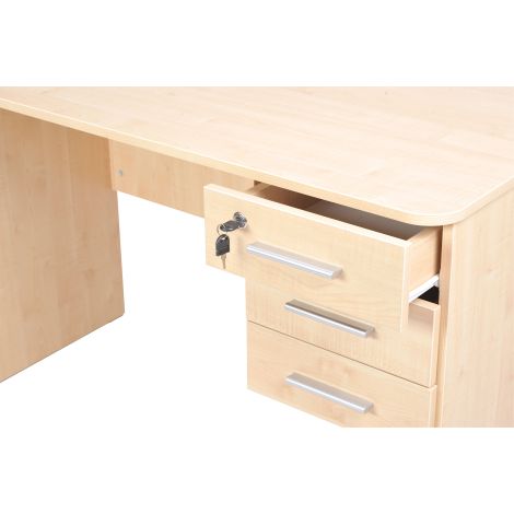 Birou catedra 120x60x76 cm, colturi rotunjite, 3 sertare laterale, unul cu incuietoare, culoare artar - poza 3