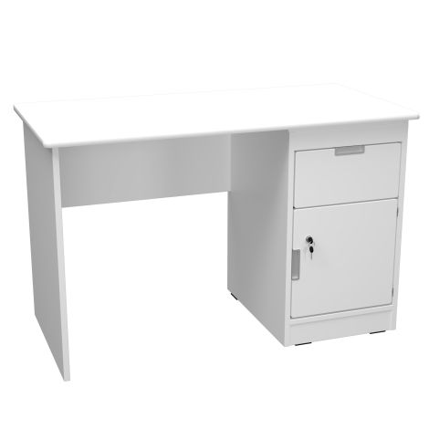 Birou catedra 120x60x76 cm, colturi rotunjite, corp lateral cu sertar si caseta cu incuietoare, culoare alb - alb - poza 1