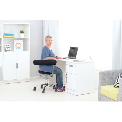 Birou catedra 120x60x76 cm, colturi rotunjite, corp lateral cu sertar si caseta cu incuietoare, culoare alb - alb - poza 2