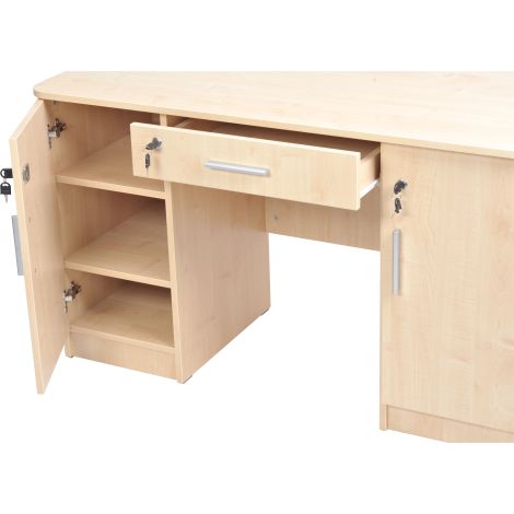 Birou catedra 130x60x76 cm, colturi rotunjite, 2 corpuri laterale si sertar central, cu incuietoari, culoare artar - poza 3