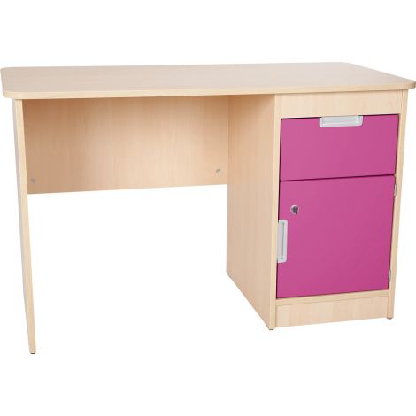 Birou cu sertar si dulapior Quadro alb - roz inchis