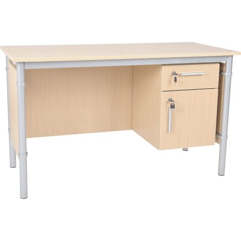 Birou profesor pentru scoala, laborator scolar, 130 x 60 cm, cu caseta si sertar cu incuietori, culoare artar - poza 1