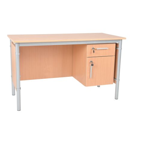 Birou profesor pentru scoala, laborator scolar, 130 x 60 cm, cu caseta si sertar cu incuietori, culoare fag - poza 1