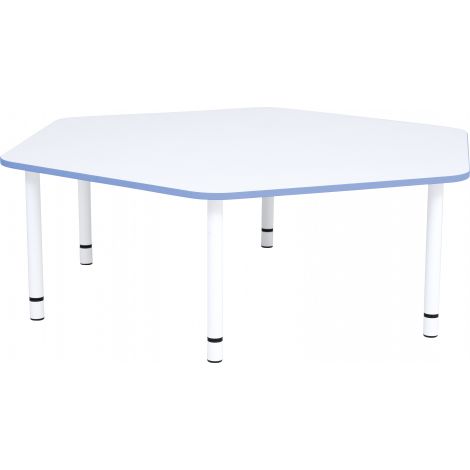 Blat de masa alb hexagonal Quadro cu cant albastru marin - poza 2
