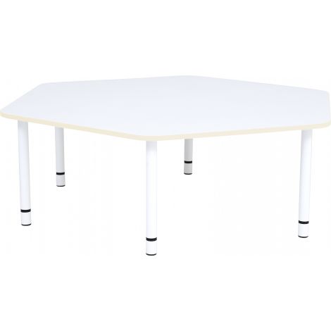Blat de masa alb hexagonal Quadro cu cant bej - poza 2
