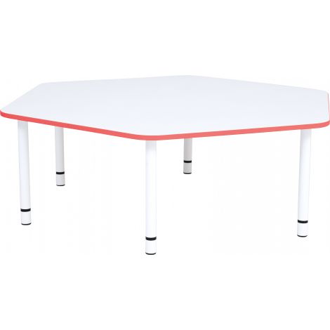 Blat de masa alb hexagonal Quadro cu cant rosu - poza 2