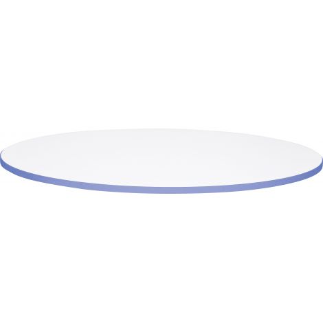 Blat de masa alb rotund Quadro cu cant albastru marin