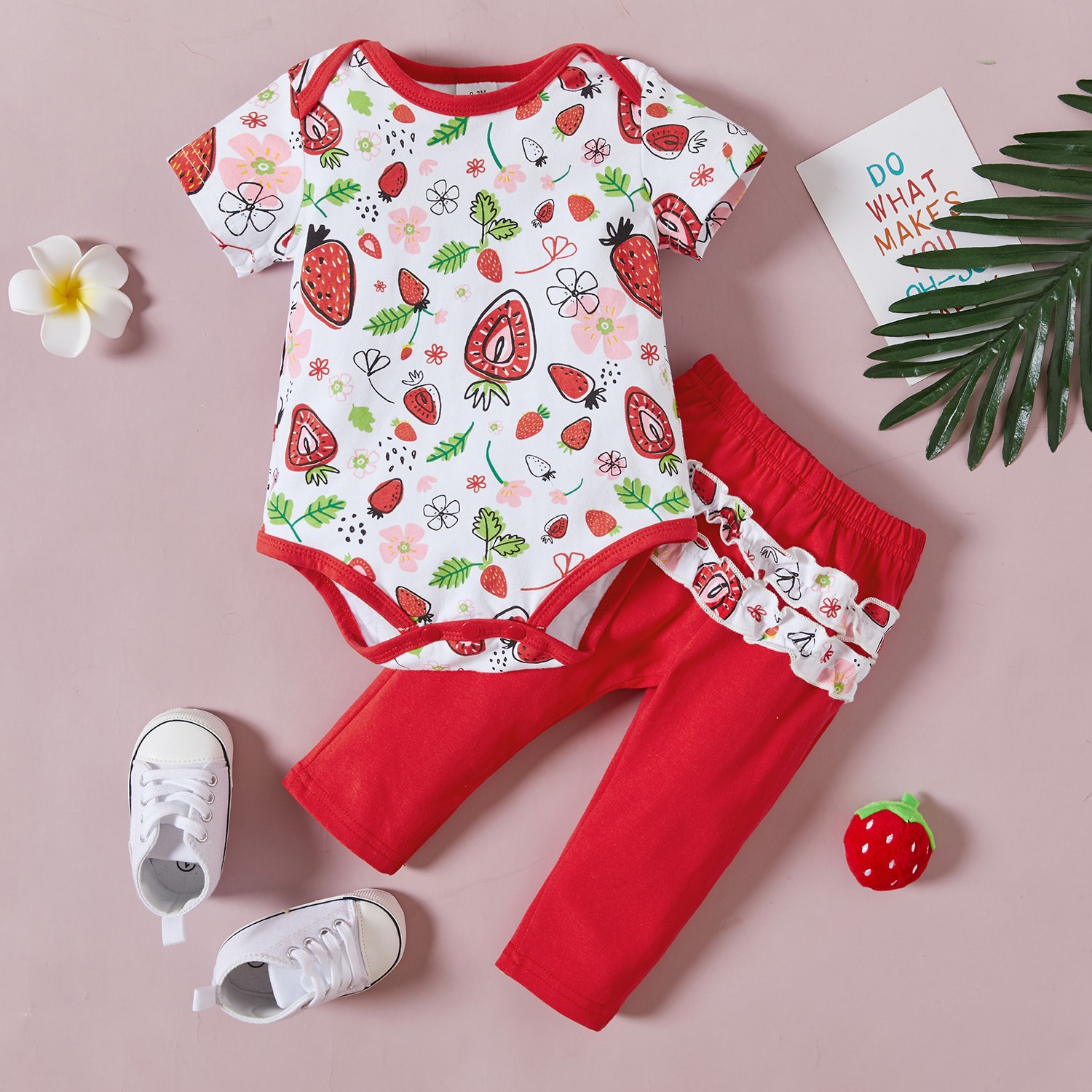 Body Fetite Cu Pantaloni Rosii Capsuni - 9-12 luni - poza 1