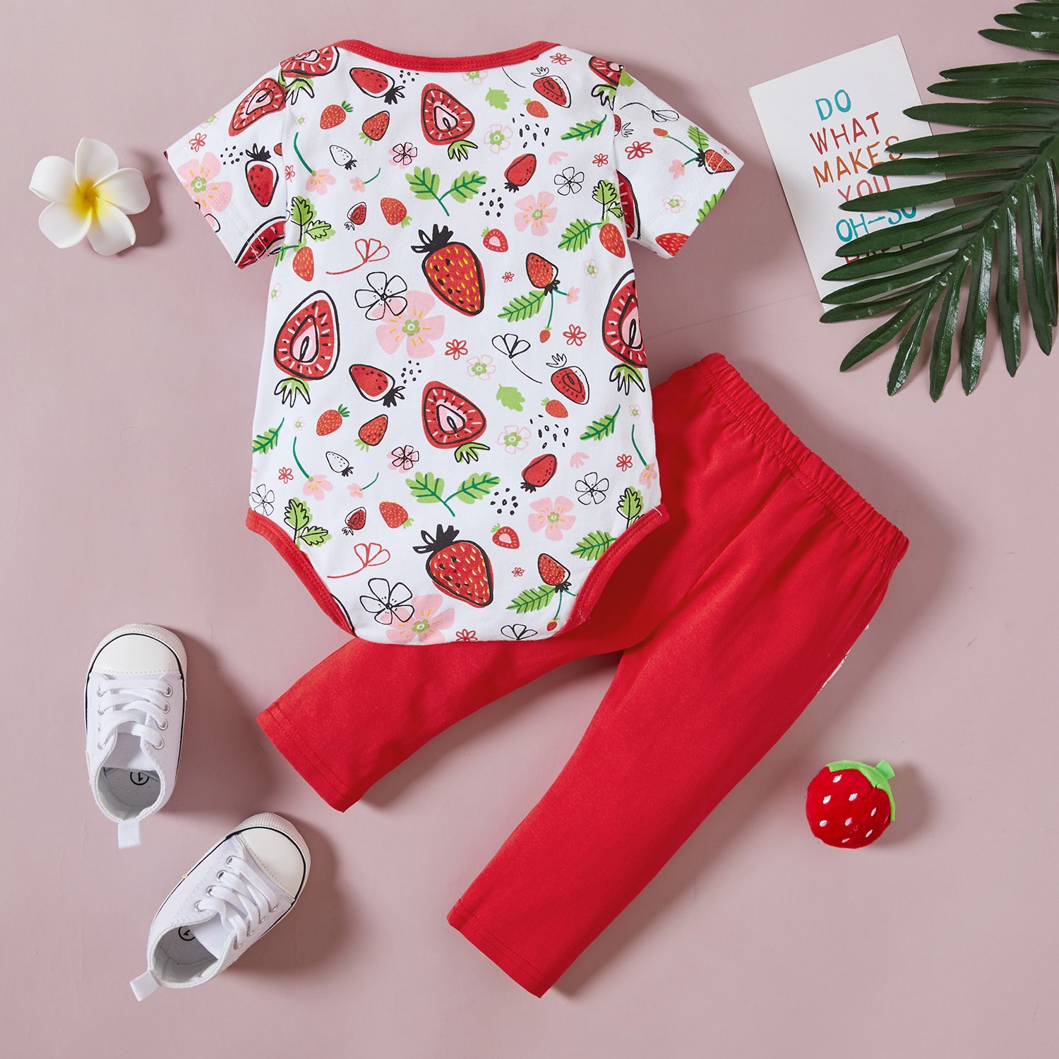 Body Fetite Cu Pantaloni Rosii Capsuni - 9-12 luni - poza 2