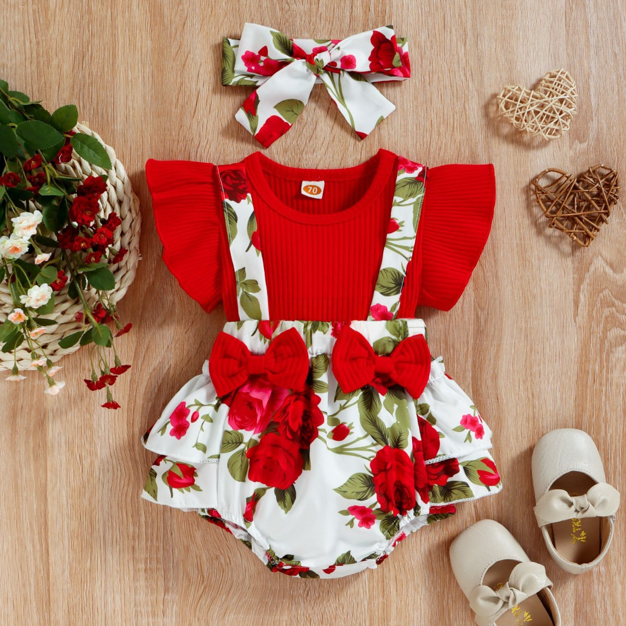 Body Rosu Fetite Imprimeu Floral Erica - 3-6 luni - poza 1