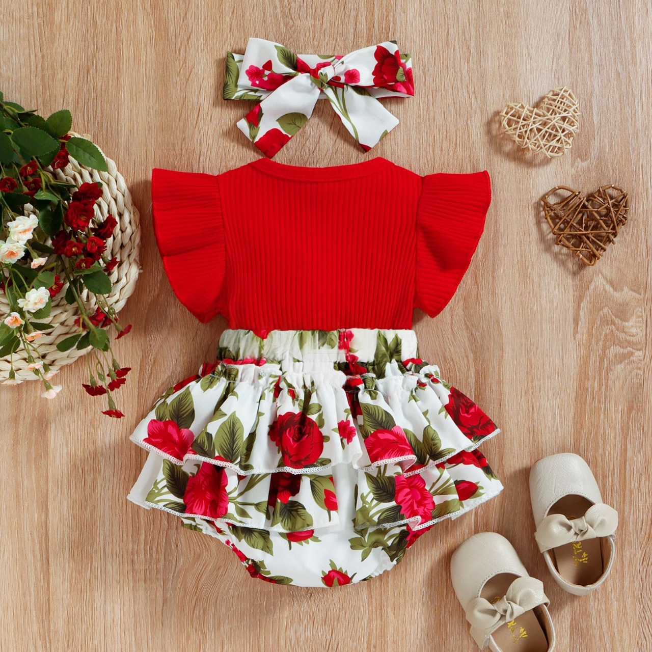 Body Rosu Fetite Imprimeu Floral Erica - 9-12 luni - poza 2