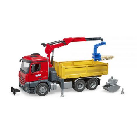 BRUDER - CAMION DE CONSTRUCTII CU MACARA MERCEDES BENZ AROCS SI 2 PALETI - poza 1