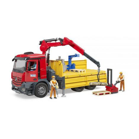 BRUDER - CAMION DE CONSTRUCTII CU MACARA MERCEDES BENZ AROCS SI 2 PALETI - poza 4
