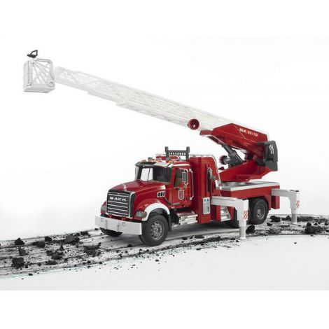 BRUDER - CAMION DE POMPIERI MACK GRANITE CU SCARA, POMPA DE APA SI SIRENA - poza 2