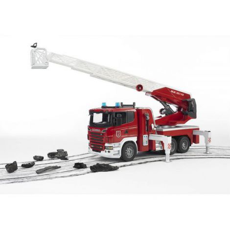 BRUDER - CAMION DE POMPIERI SCANIA R-SERIES CU SCARA, POMPA DE APA SI SIRENA - poza 1