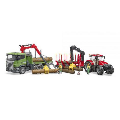 BRUDER - CAMION FORESTIER SCANIA R-SERIES CU MACARA DE INCARCARE, GRAIFER SI 3 BUSTENI - poza 1