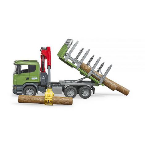 BRUDER - CAMION FORESTIER SCANIA R-SERIES CU MACARA DE INCARCARE, GRAIFER SI 3 BUSTENI - poza 2