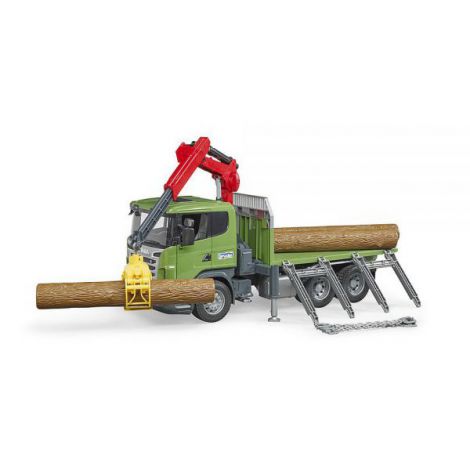 BRUDER - CAMION FORESTIER SCANIA R-SERIES CU MACARA DE INCARCARE, GRAIFER SI 3 BUSTENI - poza 3